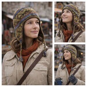 Newari Hand-Knit Wool Earflap Hat | Nepal Artisan Heritage | Winter Boho